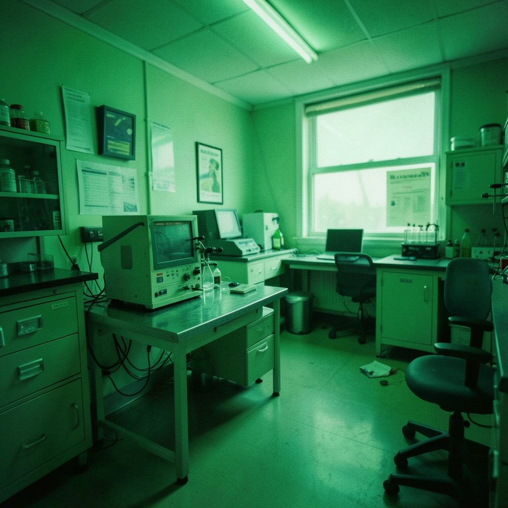 Vue intérieure d'une salle de réunion baignée d'une lumière douce, avec des tons verts et bleus apaisants, atmosphère moderne et collaborative